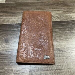 Justin bifold Brown Embossed Leather checkbook Wallet